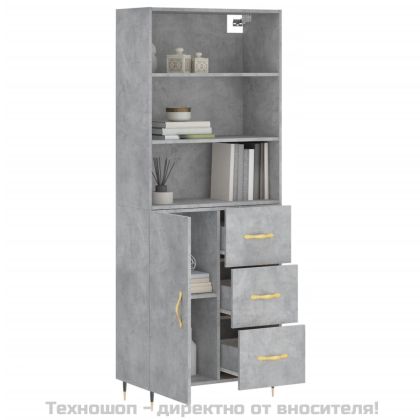 Висок шкаф, бетонно сив, 69,5x34x180 см, инженерно дърво