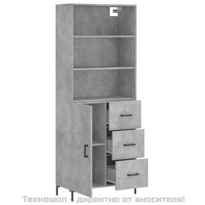 Висок шкаф, бетонно сив, 69,5x34x180 см, инженерно дърво