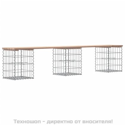 Градинска пейка габионен дизайн 203x31x42 см борово дърво масив