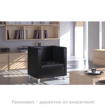 Фотьойл с кубична форма, черен, изкуствена кожа