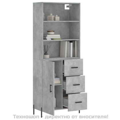 Висок шкаф, бетонно сив, 69,5x34x180 см, инженерно дърво