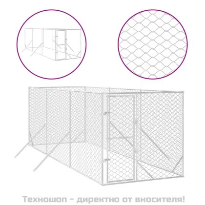 Външна клетка за куче сребриста 2x6x2 м поцинкована стомана