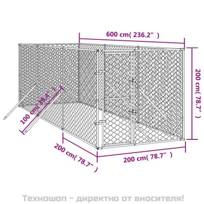 Външна клетка за куче сребриста 2x6x2 м поцинкована стомана