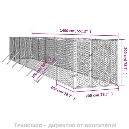 Външна клетка за куче сребриста 2x14x2 м поцинкована стомана