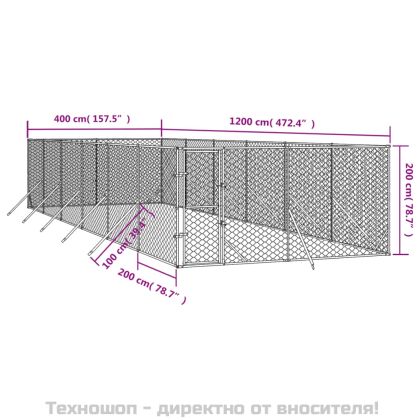 Външна клетка за куче сребриста 4x12x2 м поцинкована стомана