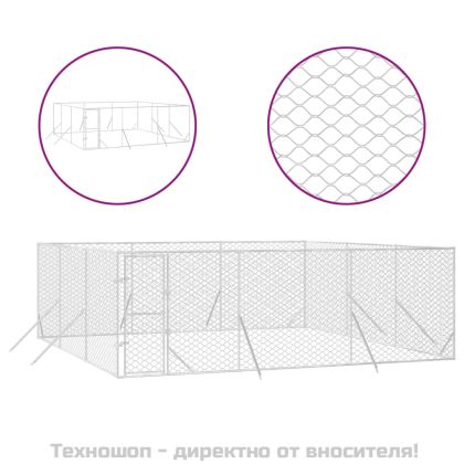 Външна клетка за куче сребриста 6x6x2 м поцинкована стомана