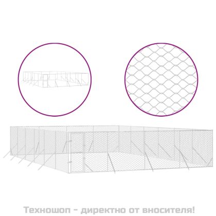 Външна клетка за куче сребриста 8x12x2 м поцинкована стомана