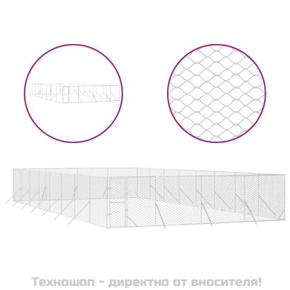 Външна клетка за куче сребриста 8x16x2 м поцинкована стомана