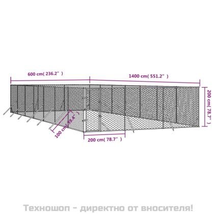 Външна клетка за куче сребриста 6x14x2 м поцинкована стомана