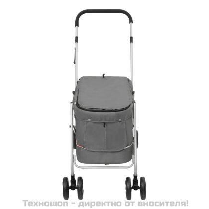 Сгъваема количка за кучета, сива, 100x49x96 см, ленен плат