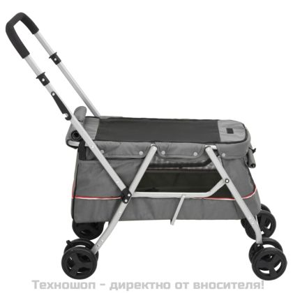 Сгъваема количка за кучета, сива, 100x49x96 см, ленен плат