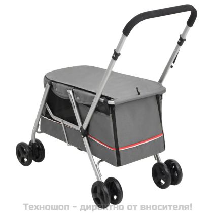 Сгъваема количка за кучета, сива, 100x49x96 см, ленен плат