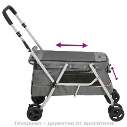 Сгъваема количка за кучета, сива, 100x49x96 см, ленен плат