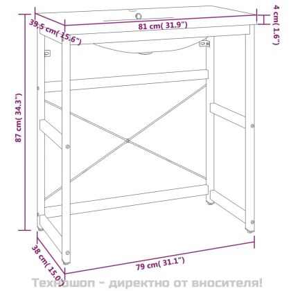 Рамка за мивка за баня с вграден умивалник, черна, желязна