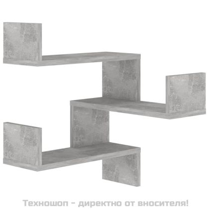 Стенен ъглов рафт, бетонно сив, 40x40x50 см, инженерно дърво