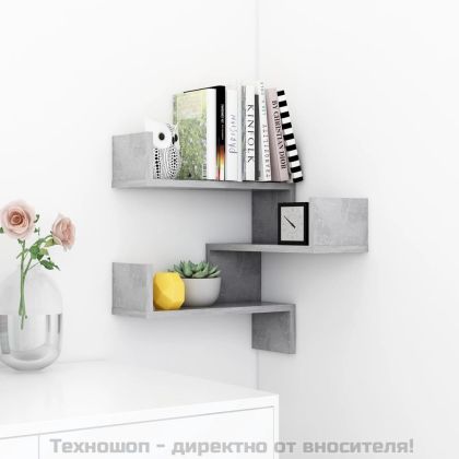 Стенен ъглов рафт, бетонно сив, 40x40x50 см, инженерно дърво