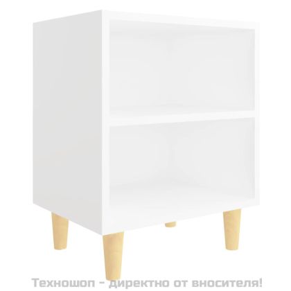 Нощно шкафче с крака от дървен масив, бяло, 40x30x50 см