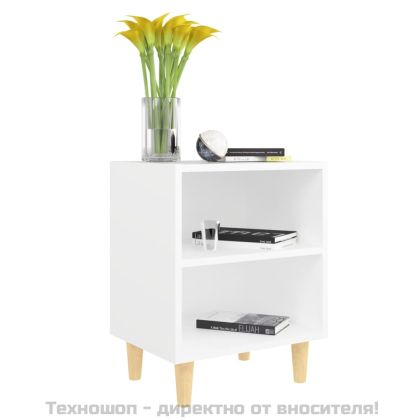Нощно шкафче с крака от дървен масив, бяло, 40x30x50 см