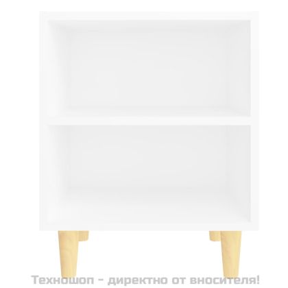 Нощно шкафче с крака от дървен масив, бяло, 40x30x50 см