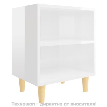Нощни шкафчета крака от дърво масив 2 бр бял гланц 40x30x50 см