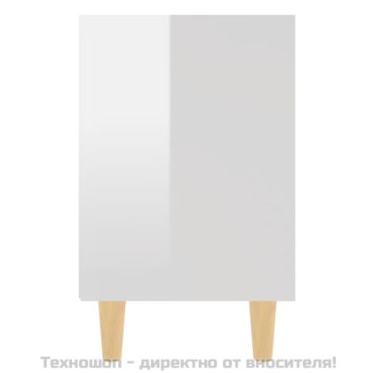 Нощни шкафчета крака от дърво масив 2 бр бял гланц 40x30x50 см