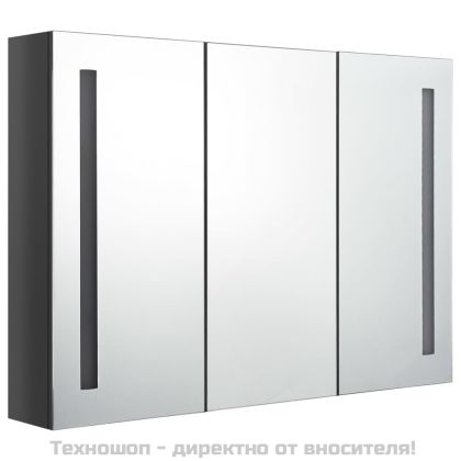 LED шкаф с огледало за баня, 89x14x62 см, блестящо сив