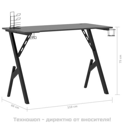Гейминг бюро с Y-образни крака, черно, 110x60x75 см
