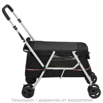 Сгъваема количка за кучета, черна, 100x49x96 см, ленен плат