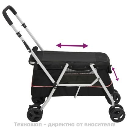 Сгъваема количка за кучета, черна, 100x49x96 см, ленен плат