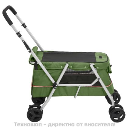 Сгъваема количка за кучета, зелена, 100x49x96 см, ленен плат