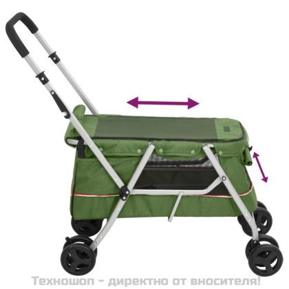 Сгъваема количка за кучета, зелена, 100x49x96 см, ленен плат