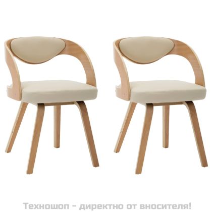 Трапезни столове, 2 бр, кремави, извито дърво и изкуствена кожа