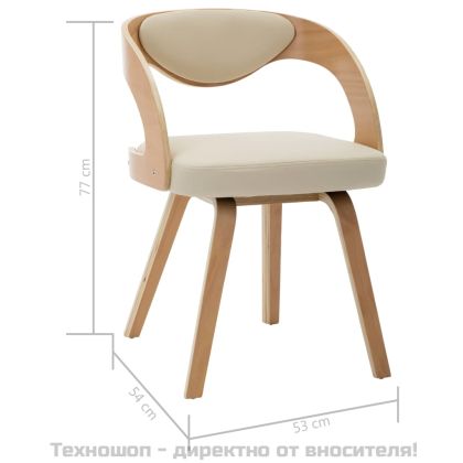 Трапезни столове, 2 бр, кремави, извито дърво и изкуствена кожа