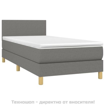 Боксспринг легло с матрак, тъмносив, 90x190 см, плат