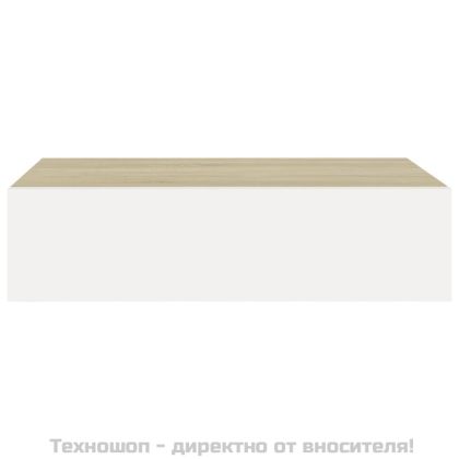 Стенен рафт за чекмеджета, дъб и бяло, 40x23,5x10 см, MDF