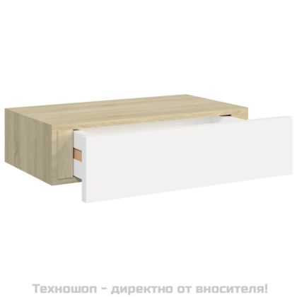 Стенен рафт за чекмеджета, дъб и бяло, 40x23,5x10 см, MDF