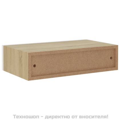 Стенен рафт за чекмеджета, дъб и бяло, 40x23,5x10 см, MDF