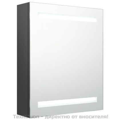 LED шкаф с огледало за баня, сив, 50x14x60 см