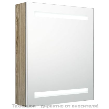 LED шкаф с огледало за баня, бяло и дъб, 50x14x60 см