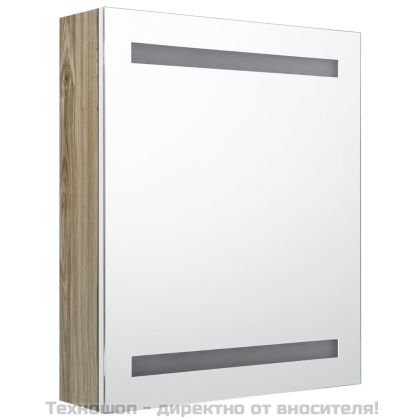 LED шкаф с огледало за баня, бяло и дъб, 50x14x60 см