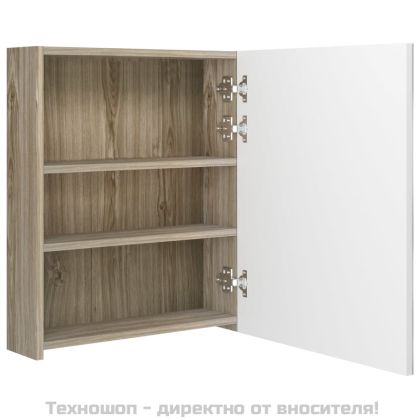 LED шкаф с огледало за баня, бяло и дъб, 50x14x60 см