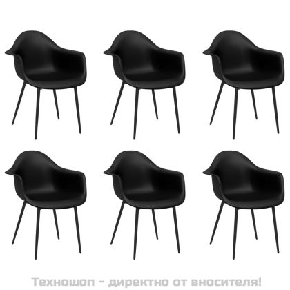 Трапезни столове, 6 бр, черни, PP