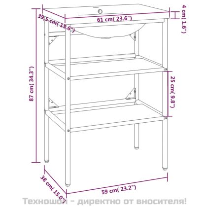 Рамка за мивка за баня с вграден умивалник, черна, желязна