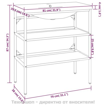 Рамка за мивка за баня с вграден умивалник, черна, желязна