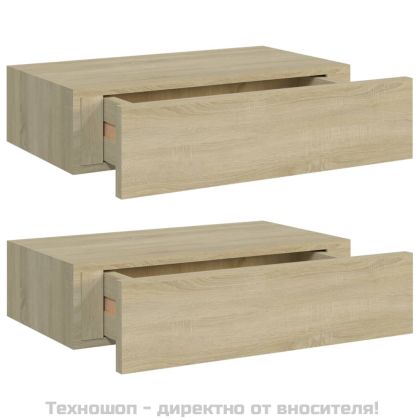 Стенни рафтове с чекмеджета, 2 бр, дъб, 40x23,5x10 см, МДФ