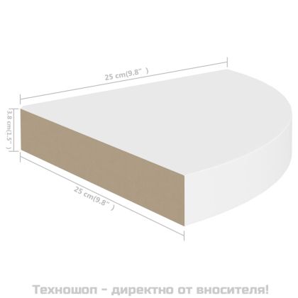 Окачени ъглови рафтове, 4 бр, бели, 25x25x3,8 см, МДФ