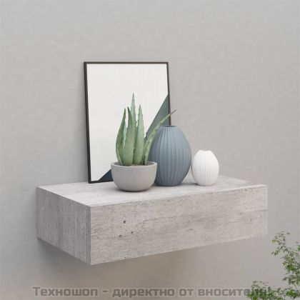 Стенен рафт с чекмедже, бетонно сив, 40x23,5x10 см, МДФ