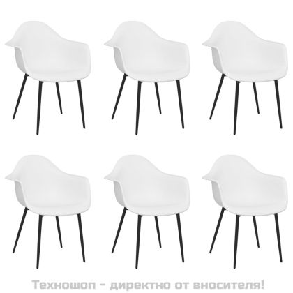 Трапезни столове, 6 бр, бели, PP
