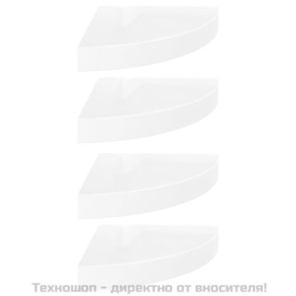 Плаващи ъглови рафтове, 4 бр., бяло, гланц, 25x25x3,8 см, MDF