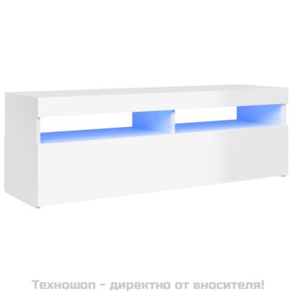 ТВ шкаф с LED осветление, бял гланц, 120x35x40 см